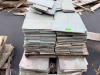 LARGE LOT OF RECLAIMED NATURAL SLATE ROOFING TILES IN ASSORTED RECTANGULAR SIZES AND SHADES OF GRAY/GREEN, STACKED