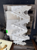 ORNATE CARVED WHITE MARBLE ARCHITECTURAL BRACKETS WITH GOTHIC-STYLE POINTED ARCH DESIGN, TREFOIL DETAILS, MOLDED EDGES, AND DECORATIVE FOLIATE ELEMENTS. PACKAGE INCLUDES MULTIPLE MATCHING BRACKETS AND MARBLE BASE/SLAB PIECES. - 2