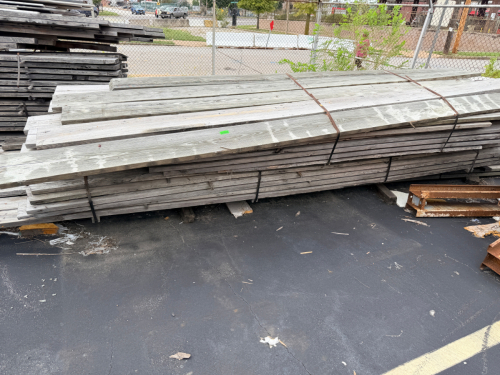 (3) STACKS / BUNDLES OF RECLAIMED LUMBER AND LARGE BEAMS.