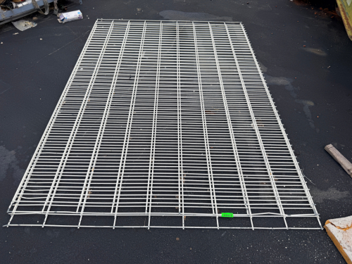(5) ASSORTED PIECE OF LARGE COMMERCIAL WIRE GRID PANELS WITH WELDED STEEL WIRE CONSTRUCTION AND WHITE COATED FINISH.