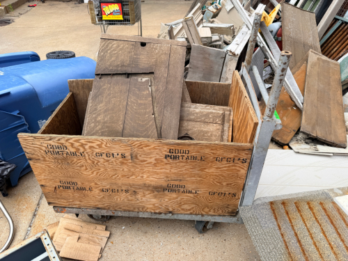 36" METAL WAREHOUSE CART W/ WOODEN CRATE TOP