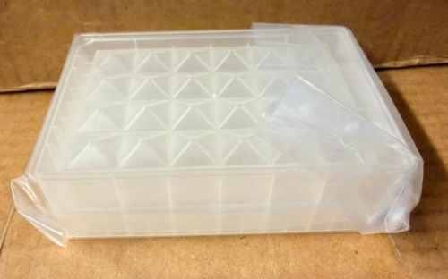 (4) CASES OF AGILENT TECHNOLOGIES 24-POSITION STORAGE PLATES FOR 10 ML SQUARE VIALS, SUPPLIED IN ORIGINAL FACTORY BOXES. EACH STORAGE PLATE FEATURES A 24-POSITION DIVIDED GRID FOR INDIVIDUAL VIAL ORGANIZATION.