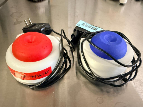 (2) MINI VORTEX MIXERS WITH RUBBER MIXING CUPS AND POWER CORDS.