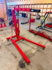 2 TON FOLDING HYDRAULIC ENGINE HOIST WITH TELESCOPING BOOM, 8 TON HYDRAULIC LONG RAM JACK, MANUAL PUMP HANDLE, STEEL LIFTING HOOK, AND FOLDING STEEL BASE WITH SWIVEL CASTERS. - 2