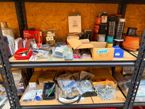 CONTENTS OF (2) INDIVIDUAL SHELVES - ASSORTED PARTS AND HARDWARE.