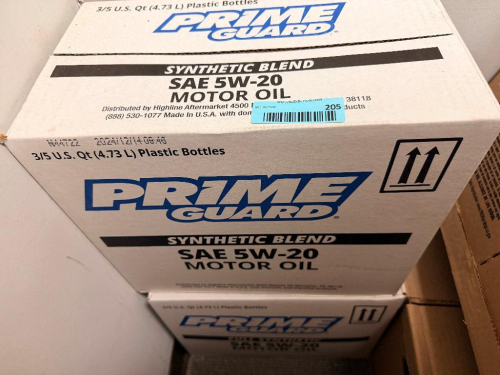 (2) CASES OF PRIME GUARD SAE 5W-20 SYNTHETIC BLEND MOTOR OIL, (3) FIVE-QUART CONTAINERS PER CASE.