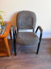 (2) GREY UPHOLSTERED SIDE CHAIRS AND (1) ACCENT TABLE. - 2