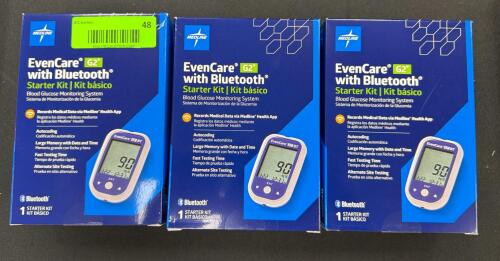 (3) MEDLINE EVENCARE G2 BLUETOOTH BLOOD GLUCOSE MONITORING STARTER KITS