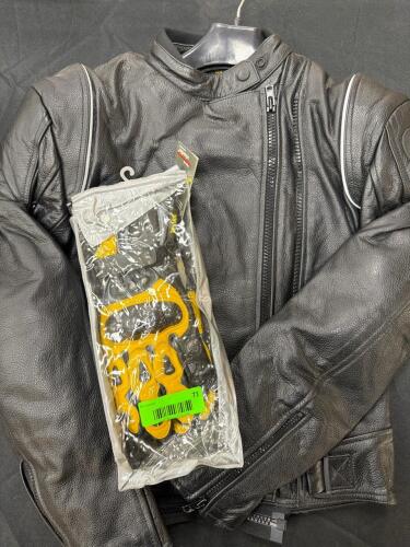 LEATHER MOTORCYCLE JACKET WITH GLOVES