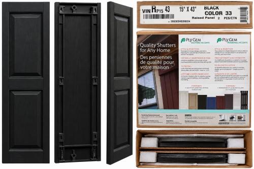 (2) BLACK RAISED PANEL EXTERIOR SHUTTERS