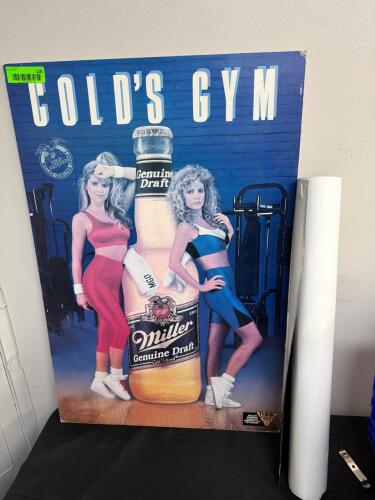 VINTAGE MILLER GENUINE DRAFT GOLD'S GYM ADVERTISING DISPLAY