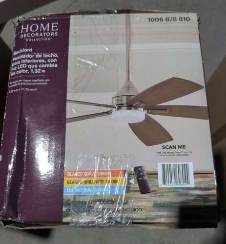 HOME DECORATORS BECKFORD BRUSHED NICKEL CEILING FAN