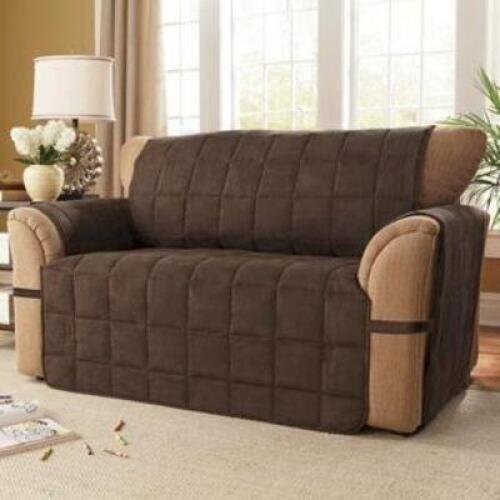 BOX-QUILTED FAUX SUEDE ULTIMATE FURNITURE PROTECTOR - CHOCOLATE BROWN