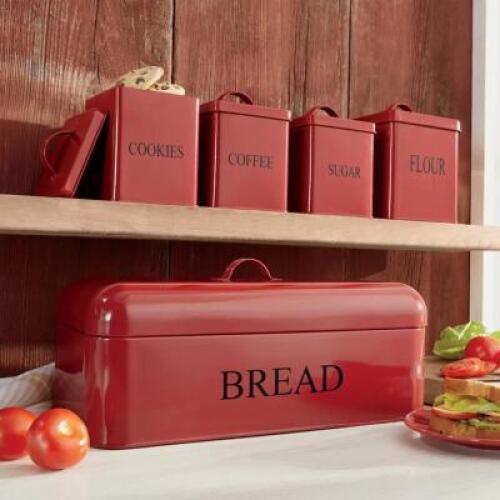 5-PIECE METAL CANISTER AND BREADBOX SET