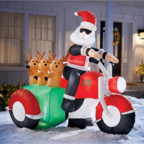 6 FT LIGHTED SANTA MOTORCYCLE INFLATABLE