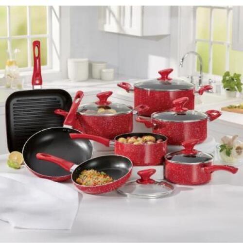 13-PC. GRANITE ALUMINUM COOKWARE SET - RED BY SEVENTH AVE