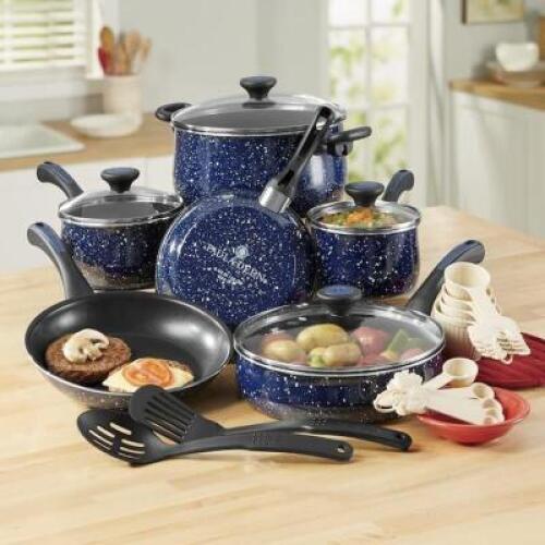 PAULA DEAN 21-PIECE RIVERBEND SPECKLED COOKWARE SET
