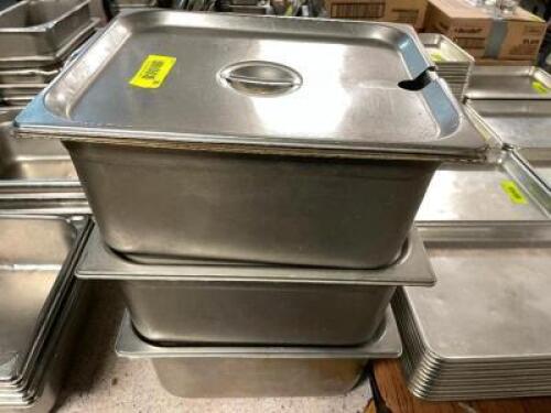 (3) HALF SIZE STAINLESS INSERTS W/ LIDS