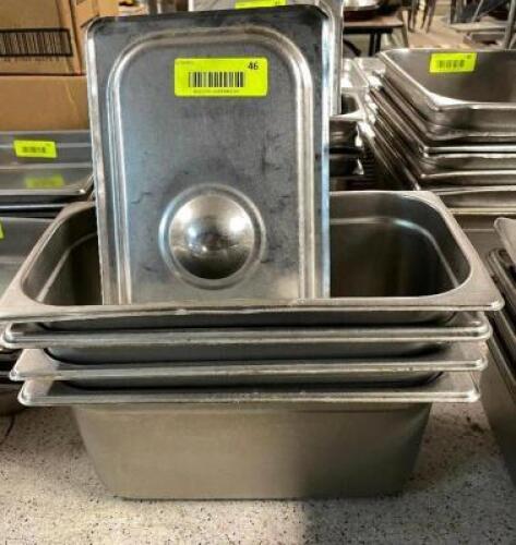 (4) 1/3 SIZE STAINLESS INSERTS W/ LIDS