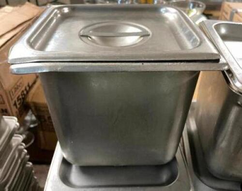 (6) 1/6 SIZE STAINLESS INSERTS W/ LIDS