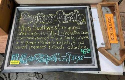 LIGHTED MENU BOARD, DRY ERASE BOARD, WOODEN ARROW
