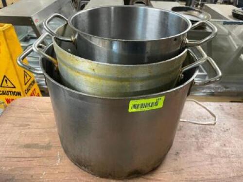 (3) ASSORTED STOCK POTS.