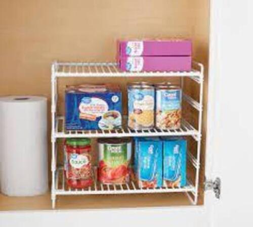 DESCRIPTION: (1) 3 TIER ADJUSTABLE STORAGE SHELF BRAND/MODEL: MAINSTAYS RETAIL$: $20.00 EA SIZE: 15.75" W X 10.5" D X 15.63" H QTY: 1