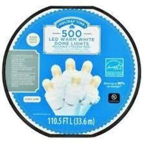 DESCRIPTION: (2) LED DOME LIGHTS BRAND/MODEL: HOLIDAY TIME INFORMATION: WARM WHITE RETAIL$: $40.00 EA SIZE: 500 LIGHTS QTY: 2