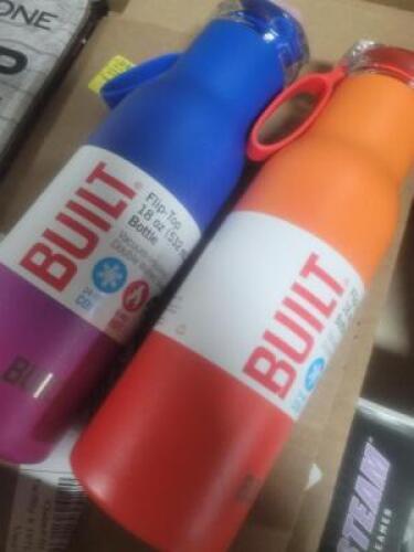 DESCRIPTION: (2) FLIP TOP BOTTLES BRAND/MODEL: BUILT INFORMATION: ONE ORANGE ONE BLUE AND PINK RETAIL$: $22.99 EA SIZE: 18 OZ QTY: 2