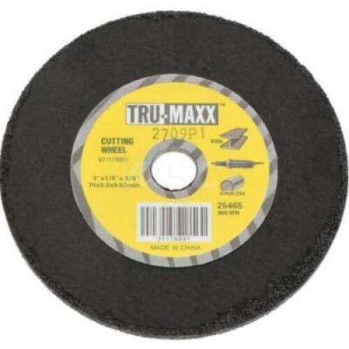 DESCRIPTION: (5) PACKS OF (10) CUTOFF WHEEL BRAND/MODEL: TRU-MAXX/613170 INFORMATION: GRIT: 36/REINFORCED RETAIL$: 37.00 PER PK OF 10 SIZE: 3"DIA X 1/