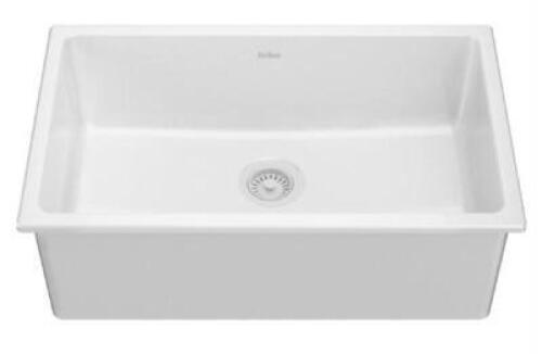 DESCRIPTION: (1) KITCHEN SINK BRAND/MODEL: KRAUS/KFD-30GWH INFORMATION: GLOSS WHITE/FIRECLAY RETAIL$: 1,165.00 SIZE: 29-7/8"L X 18-1/8"W X 10"D QTY: 1