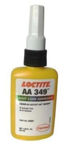 DESCRIPTION: (6) LIGHT CURE ADHESIVE BRAND/MODEL: LOCTITE/AA-349 INFORMATION: COLORLESS/SUBSTRATED: GLASS & METAL RETAIL$: 33.73 EACH SIZE: 50 ML QTY: