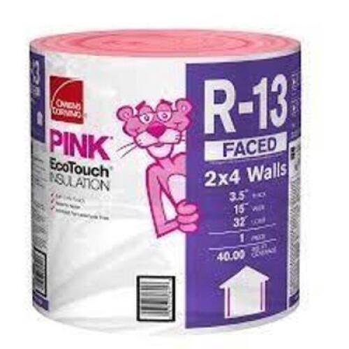 (9) R-13 PINK KRAFT FACED FIBERGLASS INSULATION CONTINUOUS ROLL 15 IN. X 32 FT.