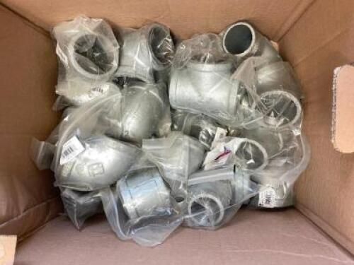 BOX OF ASSORTED 2" GALVANIZED PIPE FITTINGS