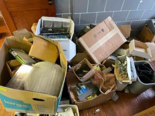 LARGE LOT OF ASSORTED SHELVING VENT DUCTS, AND MISC. HARDWARE,