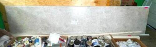 10 FT. GRAY LAMINATE COUNTERTOP WITH WATERFALL EDGE IN PEBBLE PIAZZA WITH BACKSPLASH (MINOR DAMAGE ON CORNER, SEE PHOTOS)