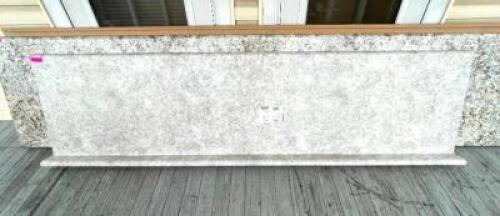 8 FT. GRAY LAMINATE COUNTERTOP WITH WATERFALL EDGE IN PEBBLE PIAZZA WITH BACKSPLASH (DAMAGED, SEE PHOTOS)
