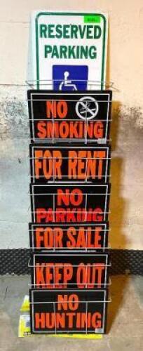 ASSORTED METAL SIGNS AS SHOWN WITH DISPLAY RACK