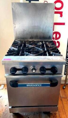 DESCRIPTION: 24" 4-BURNER GAS RANGE WITH OVEN BRAND / MODEL: RADIANCE ADDITIONAL INFORMATION OFF SITE PICK UP ONE DAY REMOVAL FOR THIS ITEM. LOCATION: