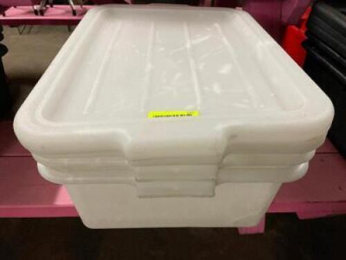 DESCRIPTION: (3) PLASTIC BUS TUBS W/ LIDS LOCATION: BAY 7 THIS LOT IS: SOLD BY THE PIECE QTY: 3