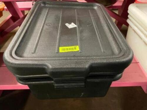 DESCRIPTION: (3) PLASTIC BUS TUBS W/ LIDS LOCATION: BAY 7 THIS LOT IS: SOLD BY THE PIECE QTY: 3