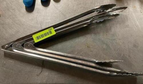 DESCRIPTION: (3) LONG STAINLESS TONGS LOCATION: BAY 7 THIS LOT IS: SOLD BY THE PIECE QTY: 3