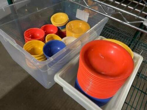 DESCRIPTION: (2) CONTAINERS OF ASSORTED PLASTIC PLATES AND SAUCE CUPS. LOCATION: BAY 7 THIS LOT IS: ONE MONEY QTY: 1