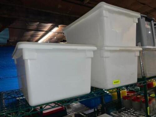 DESCRIPTION: (3) 28 GALLON PLASTIC CONTAINERS W/ LIDS LOCATION: BAY 7 THIS LOT IS: SOLD BY THE PIECE QTY: 3