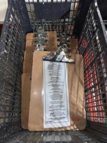 DESCRIPTION: PLASTIC CONTAINER AND CONTENTS - CLIP BOARDS LOCATION: BAY 7 THIS LOT IS: ONE MONEY QTY: 1