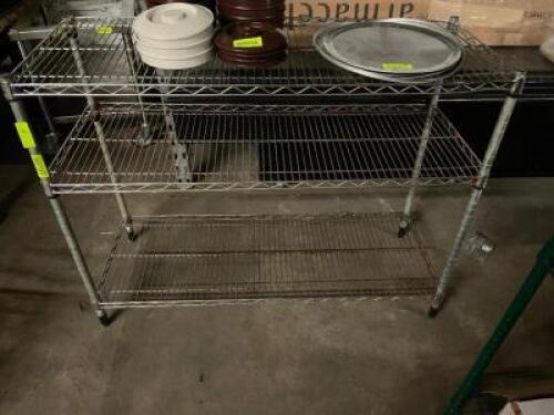 DESCRIPTION: 48" X 18" THREE TIER WIRE SHELF SIZE: 48" X 18" X 30" LOCATION: BAY 7 QTY: 1