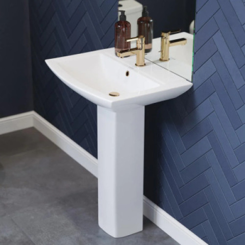 SUBLIME PEDESTAL BATHROOM VESSEL SINK ROUND SINGLE FAUCET HOLE IN WHITE