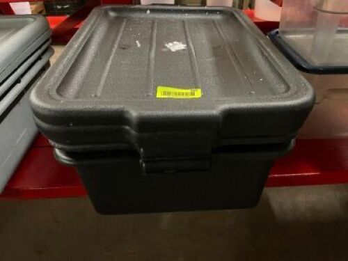 (3) PLASTIC BUS TUBS W/ LIDS