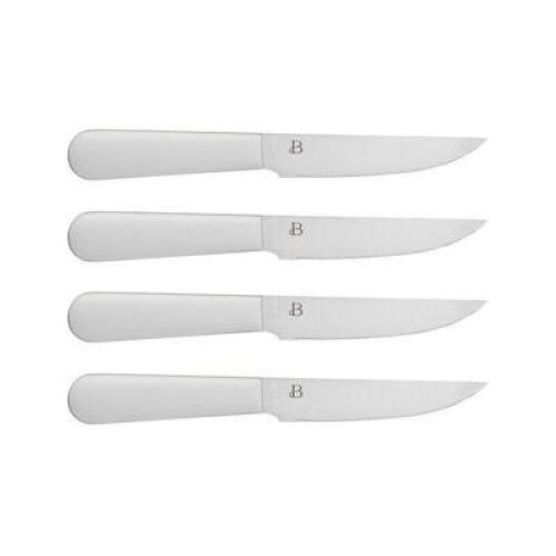 DESCRIPTION: (1) PACK OF (4) ROGED KITCHEN STEAK KNIFE SET BRAND/MODEL: BEAUTIFUL/5278291 INFORMATION: STAINLESS STEEL/WHITE RETAIL$: 11.97 PER PK OF