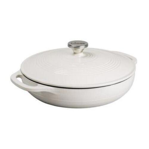 DESCRIPTION: (1) ENAMELED CASSEROLE PAN BRAND/MODEL: LODGE/EC3CC13 INFORMATION: OYSTER WHITE/ADVOID USING CITRUS JUICES & CITRUS-BASED CLEANERS RETAIL